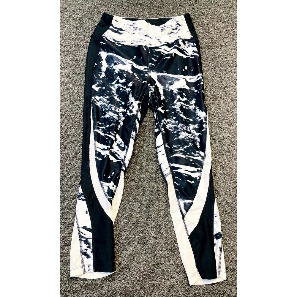 Avia Leggings Womens XS Black White Marble Print Stretch Mid Rise Athletic Yoga